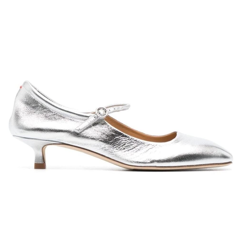 AEYDE Ines Laminated Nappa Leather Heels Silver - 40.5